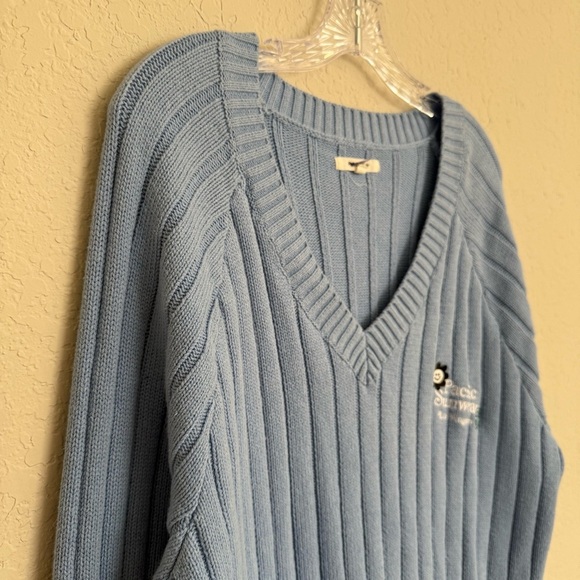Pacsun Baby Blue Ribbed Knit V Neck Sweater Size S Oversized Preppy Embroidered - Picture 4 of 8